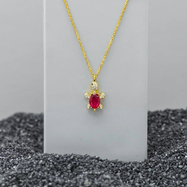 925 Silver Golden Ruby Turtle Chain Pendant
