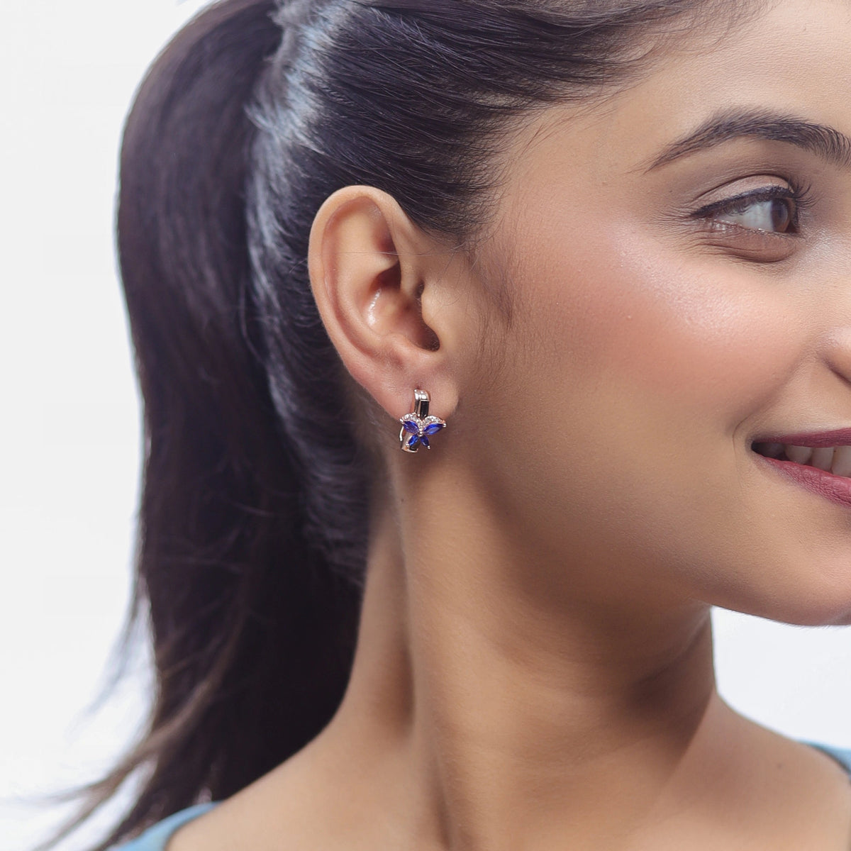 925 Silver Sapphire Flutter Hoop Earrings - 925 sterling silver earrings by Tassya Silver