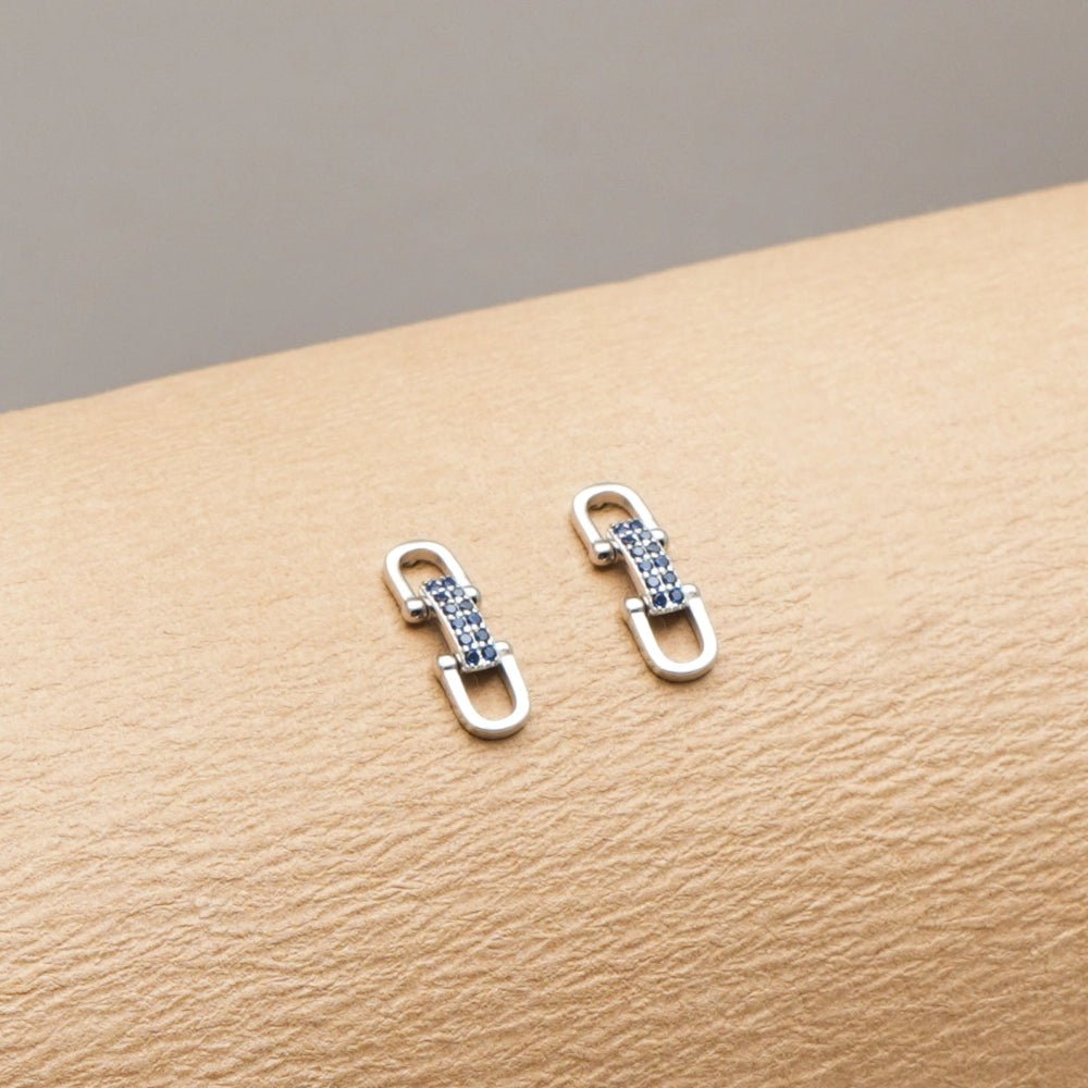 925 Silver Sapphire Link Baby Studs - 925 sterling silver earrings by Tassya Silver