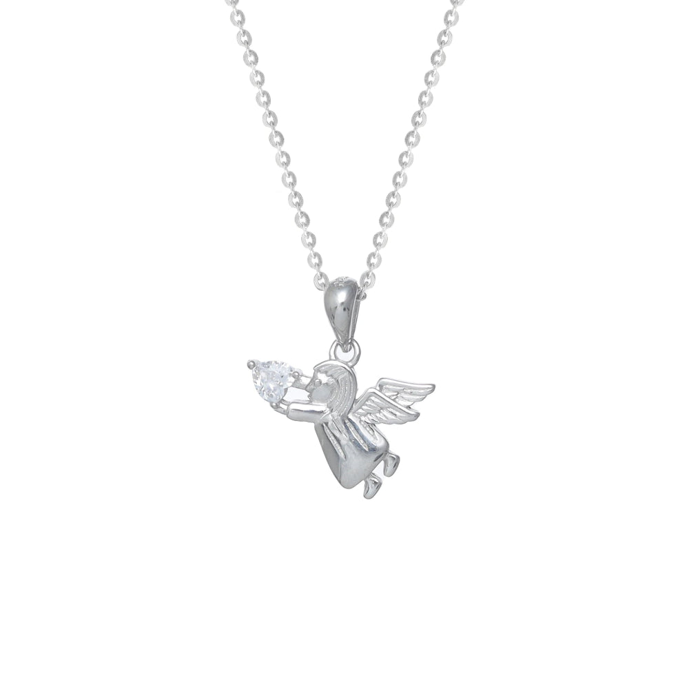 925 Silver Angel Heart Gem Pendant - 925 sterling silver pendant by Tassya Silver