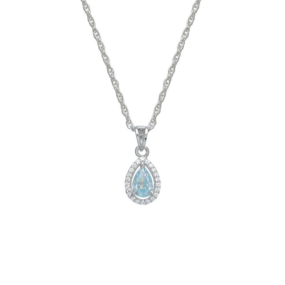 925 Silver Aqua Teardrop Pendant - 925 sterling silver pendant by Tassya Silver