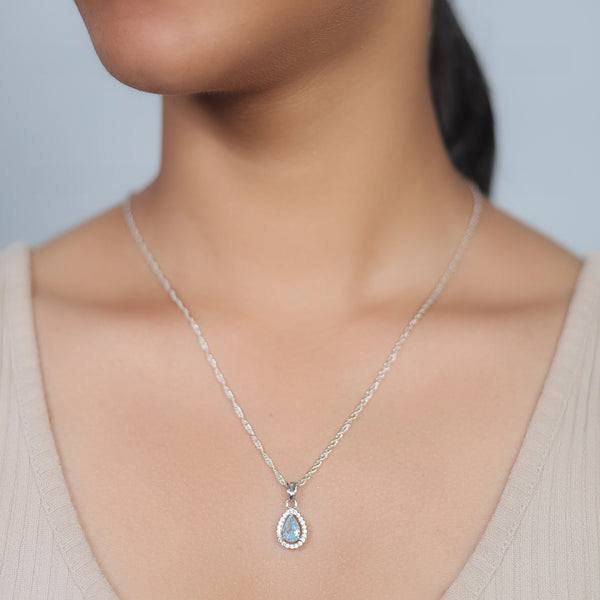 925 Silver Aqua Teardrop Pendant