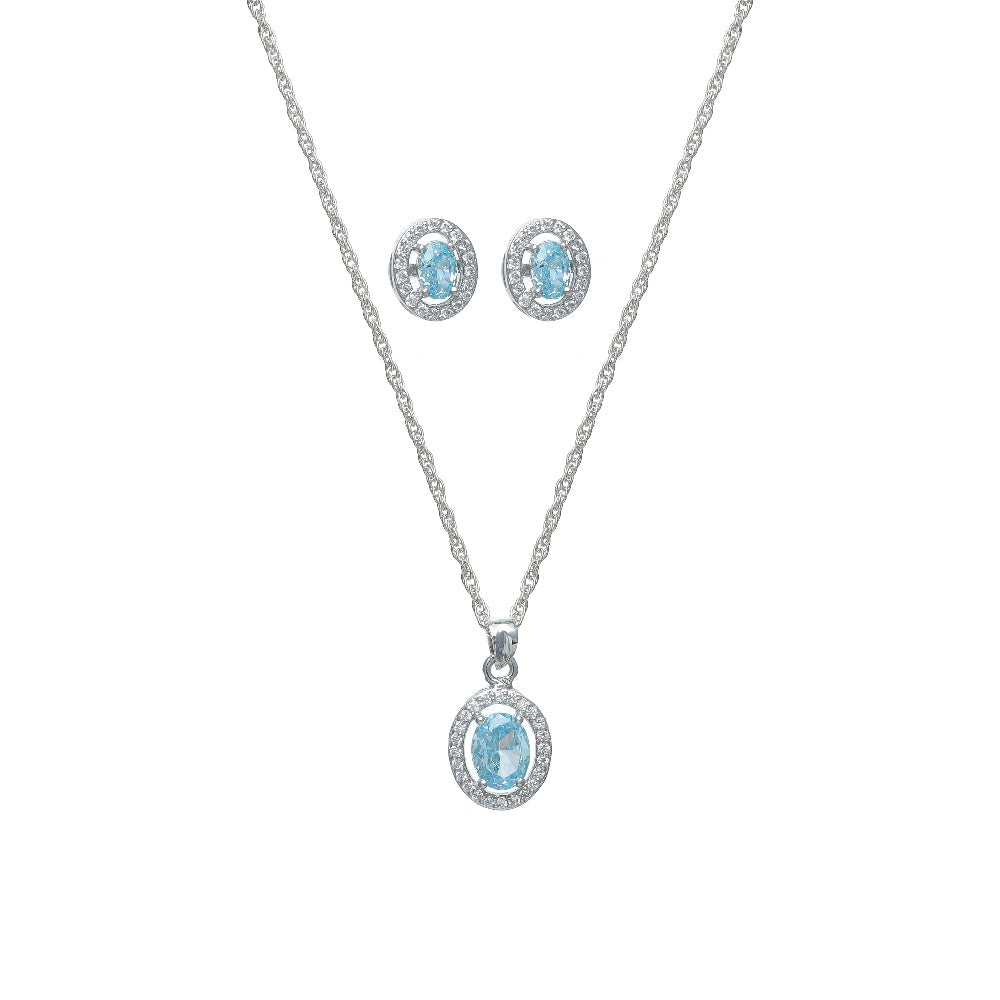 925 Silver Aquamarine Oval Halo Set - 925 sterling silver jewellery set by Tassya Silver