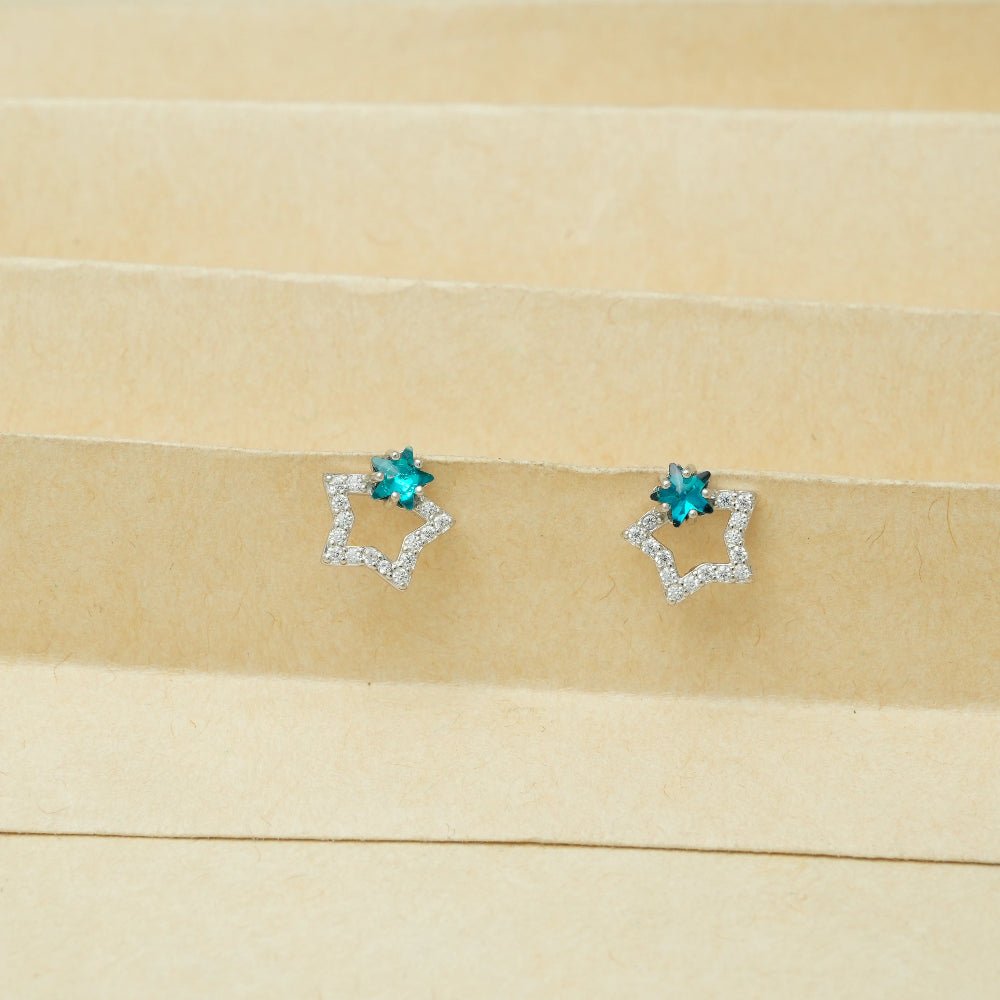 925 Silver Aquamarine Star Studs for Baby - 925 sterling silver earrings by Tassya Silver