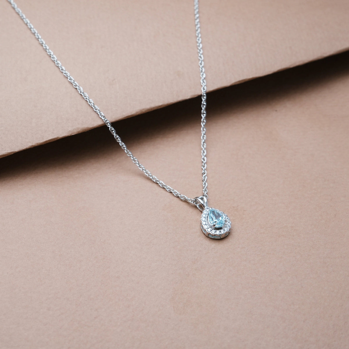 925 Silver Aquamarine Teardrop Pendant - 925 sterling silver pendant by Tassya Silver
