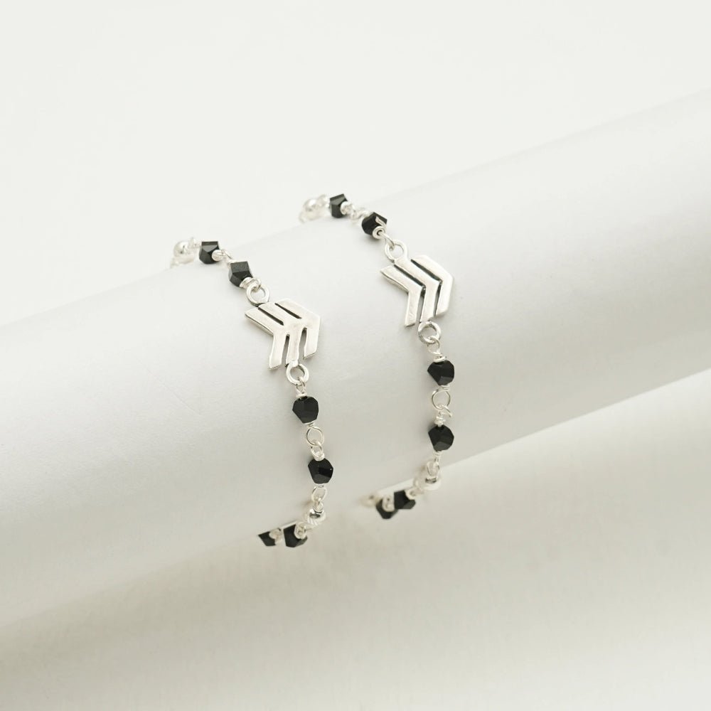 925 Silver Arrow Black Bead Bracelet - 925 sterling silver bracelet by Tassya Silver