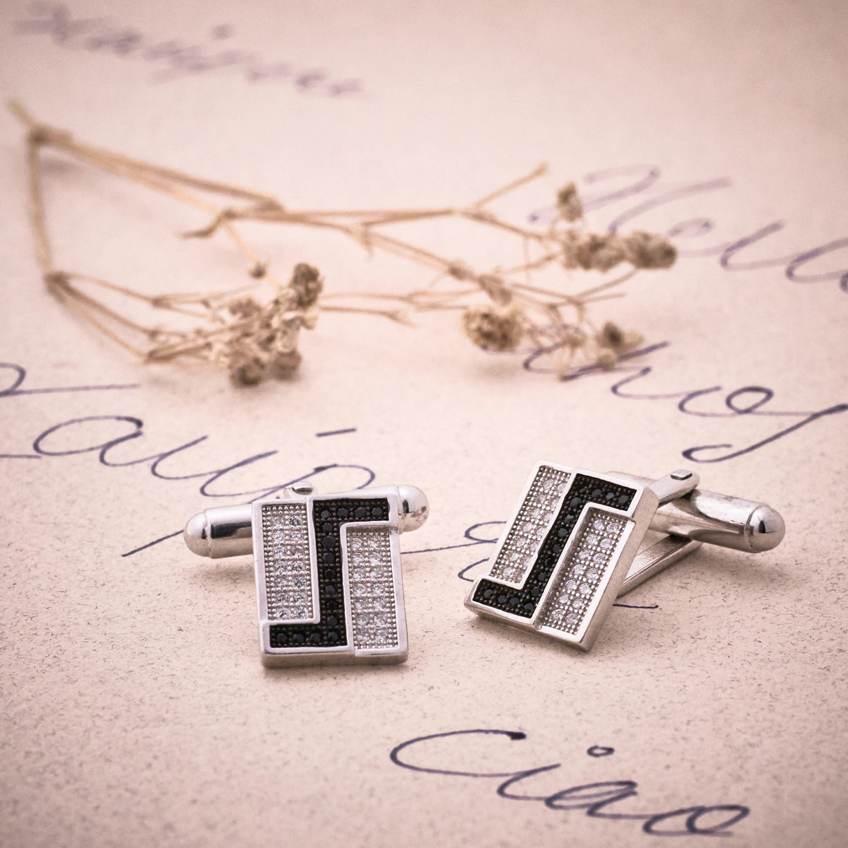 925 Silver Black & White Contrast Cufflinks - 925 sterling silver jewellery by Tassya Silver