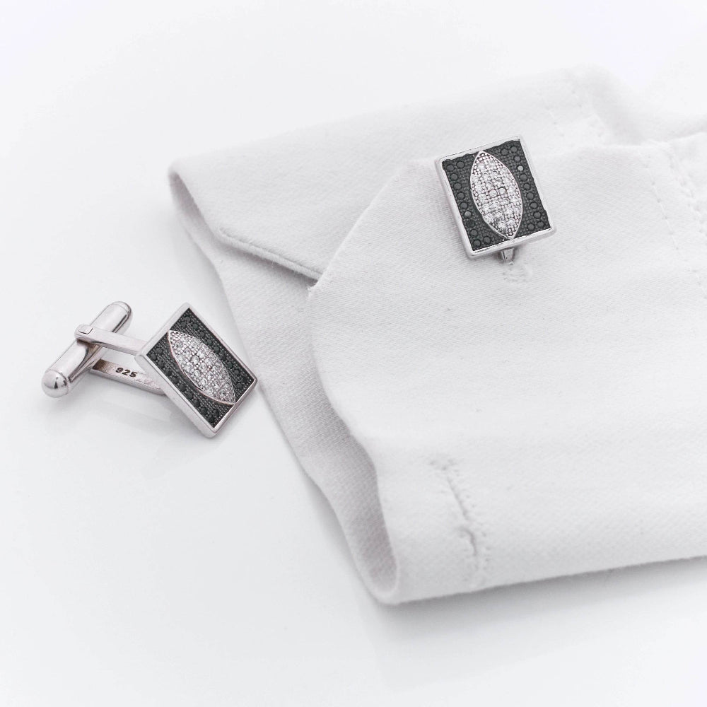 925 Silver Black & White Statement Cufflinks - 925 sterling silver jewellery by Tassya Silver