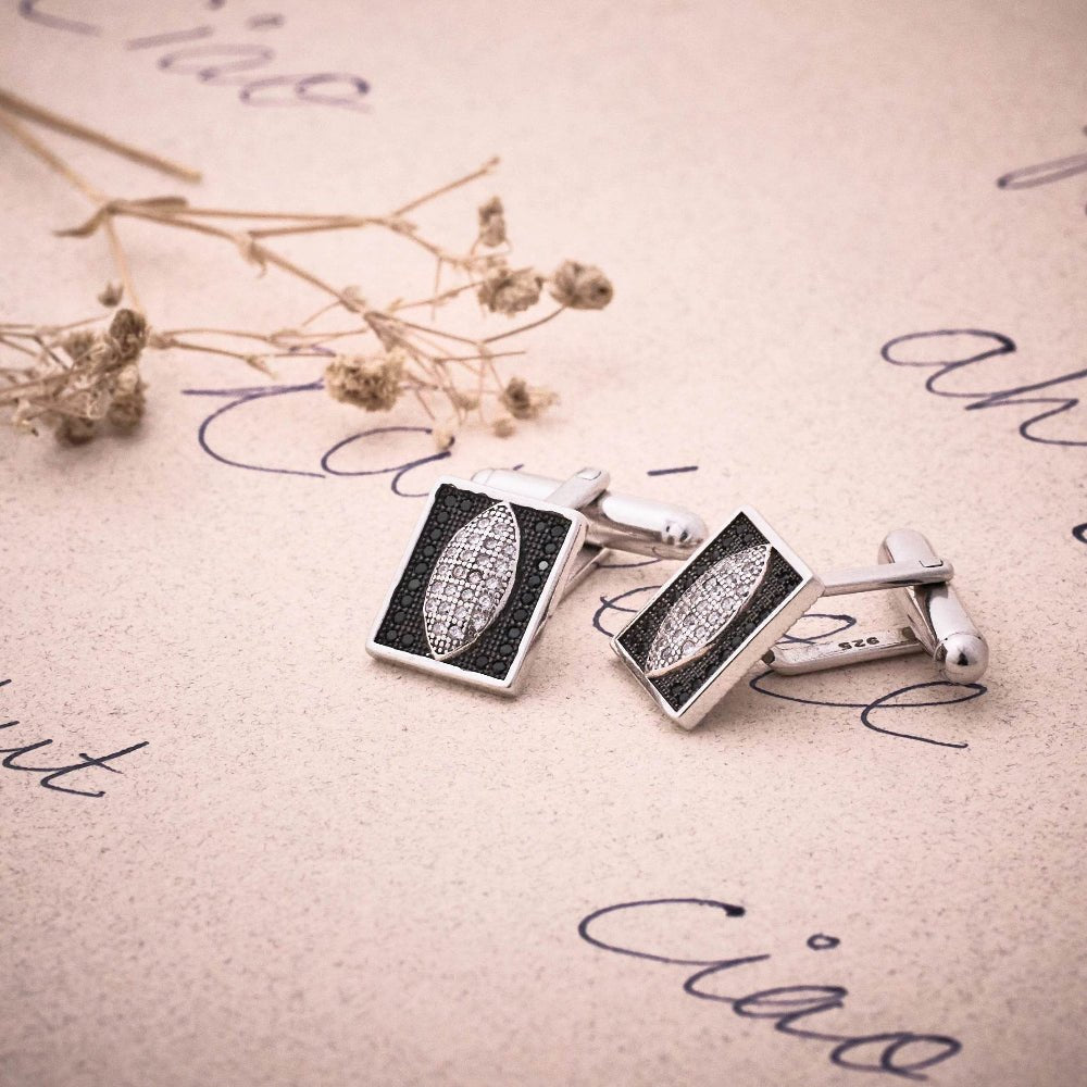 925 Silver Black & White Statement Cufflinks - 925 sterling silver jewellery by Tassya Silver