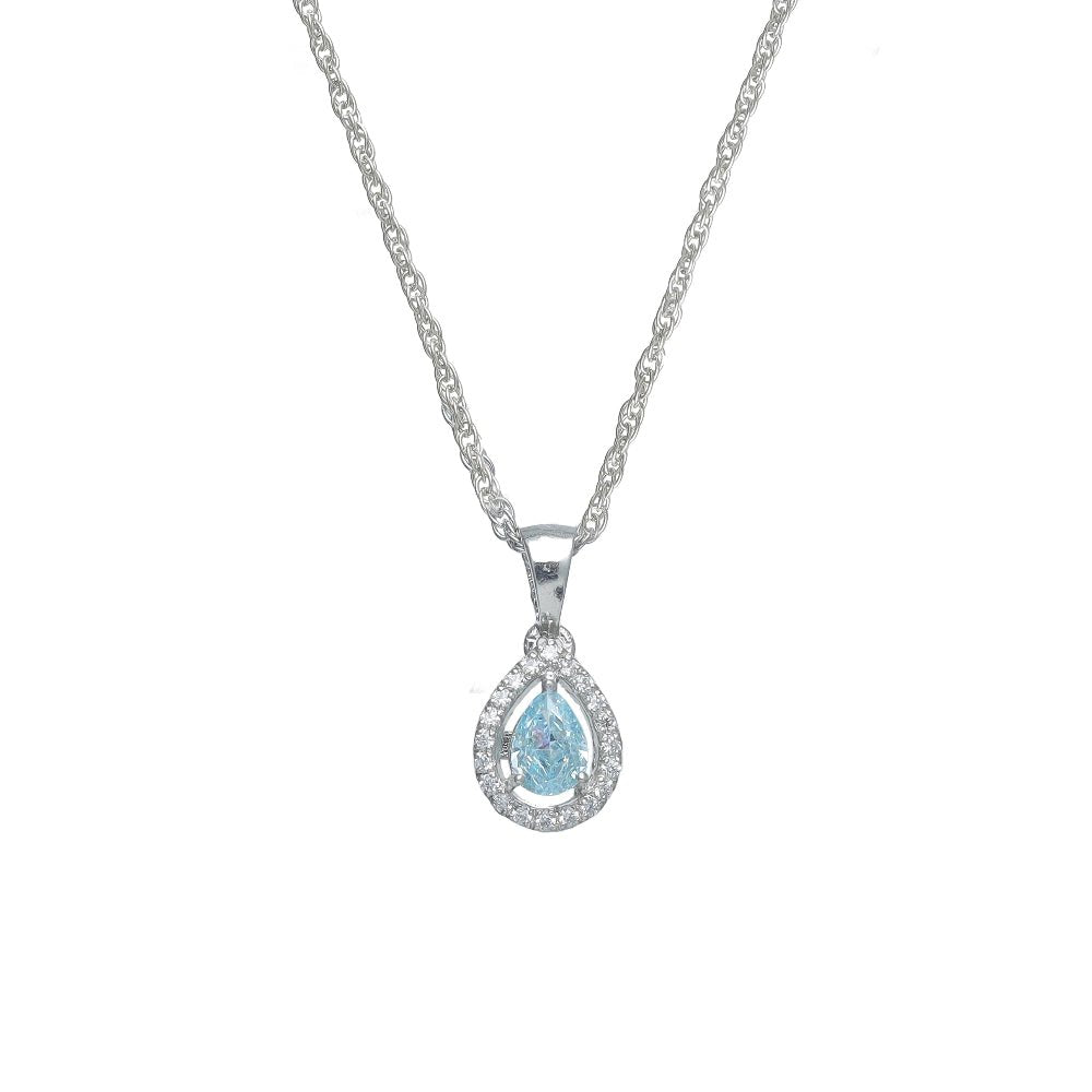 925 Silver Blue Dewdrop Halo Pendant - 925 sterling silver pendant by Tassya Silver