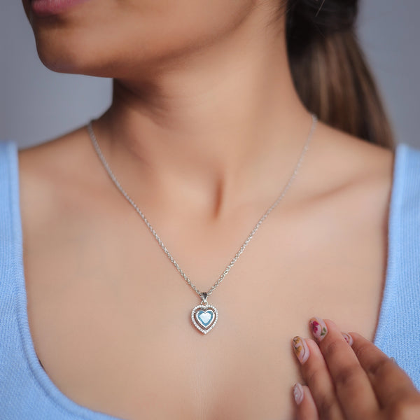 925 Silver Blue Heart Light Pendant