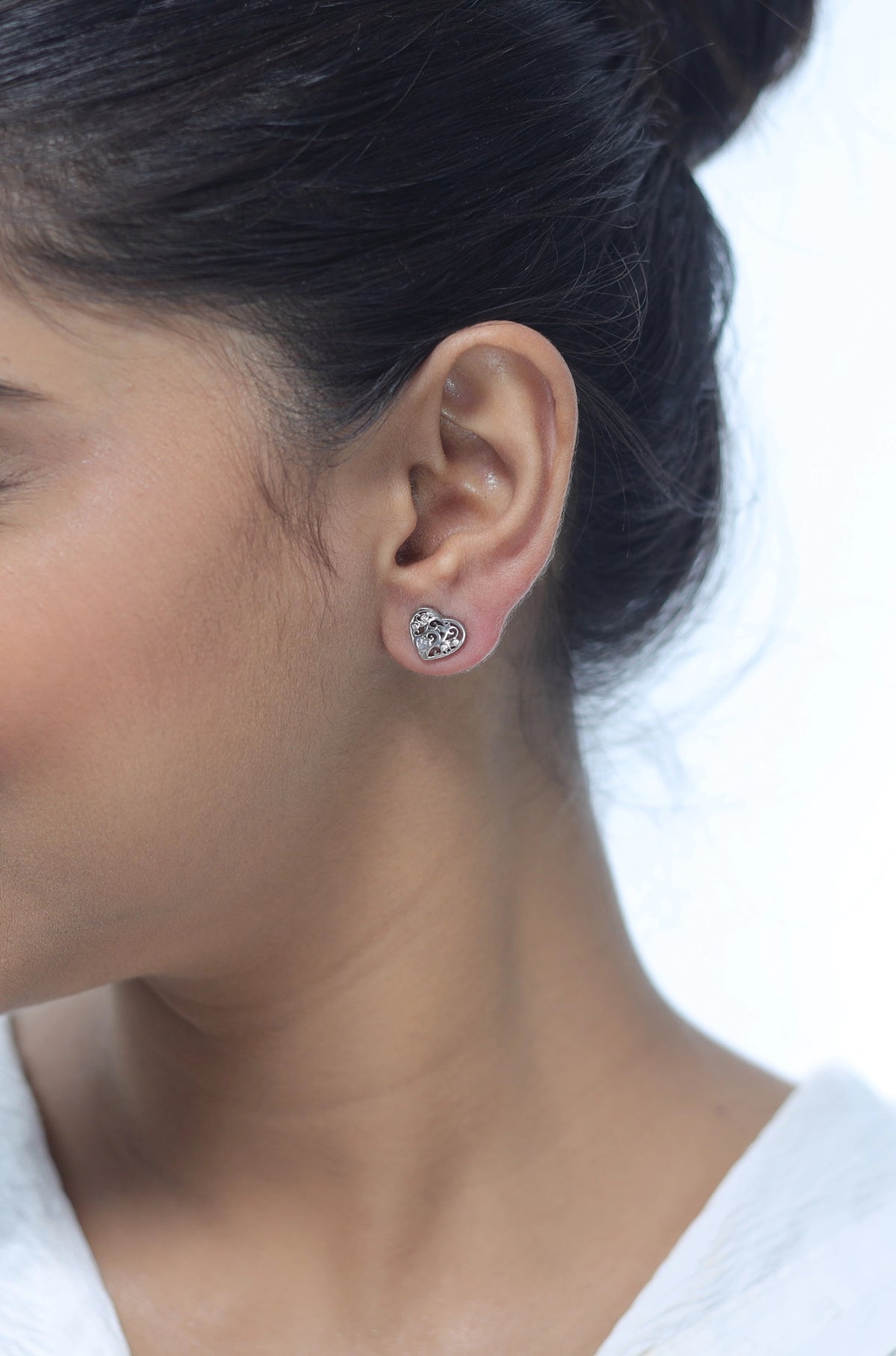 925 Silver Cherished Heart Studs - 925 sterling silver earrings by Tassya Silver