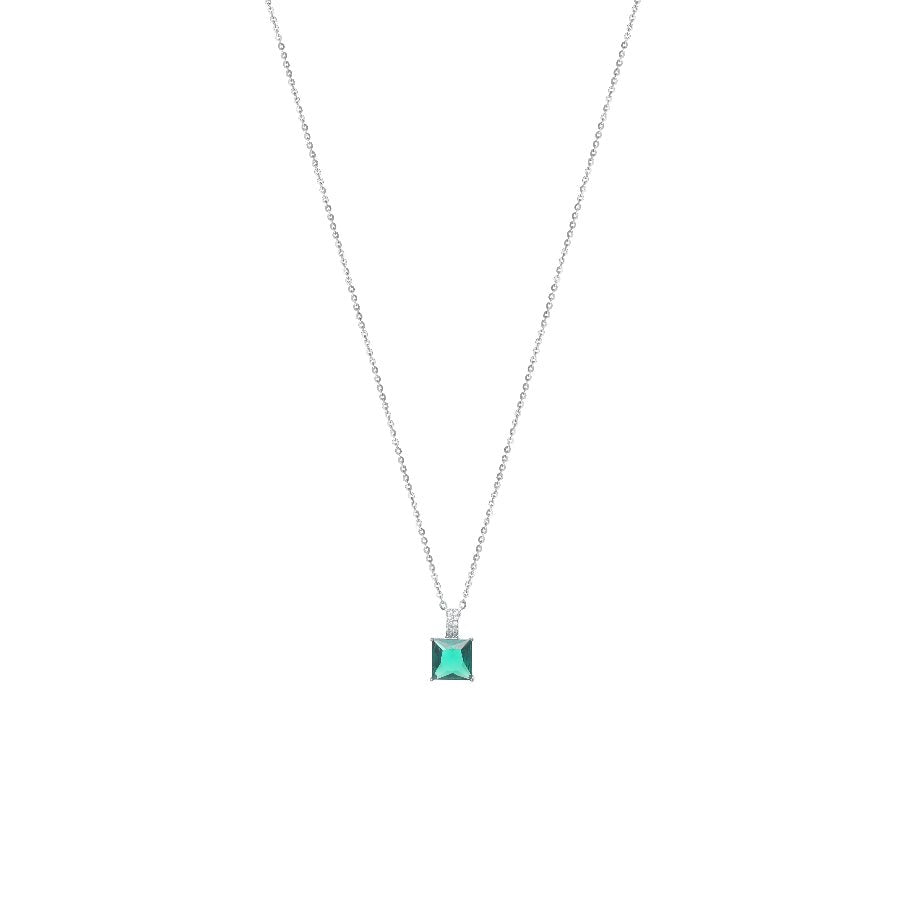 925 Silver Classic Emerald Solitaire Chain Pendant - 925 sterling silver pendant by Tassya Silver