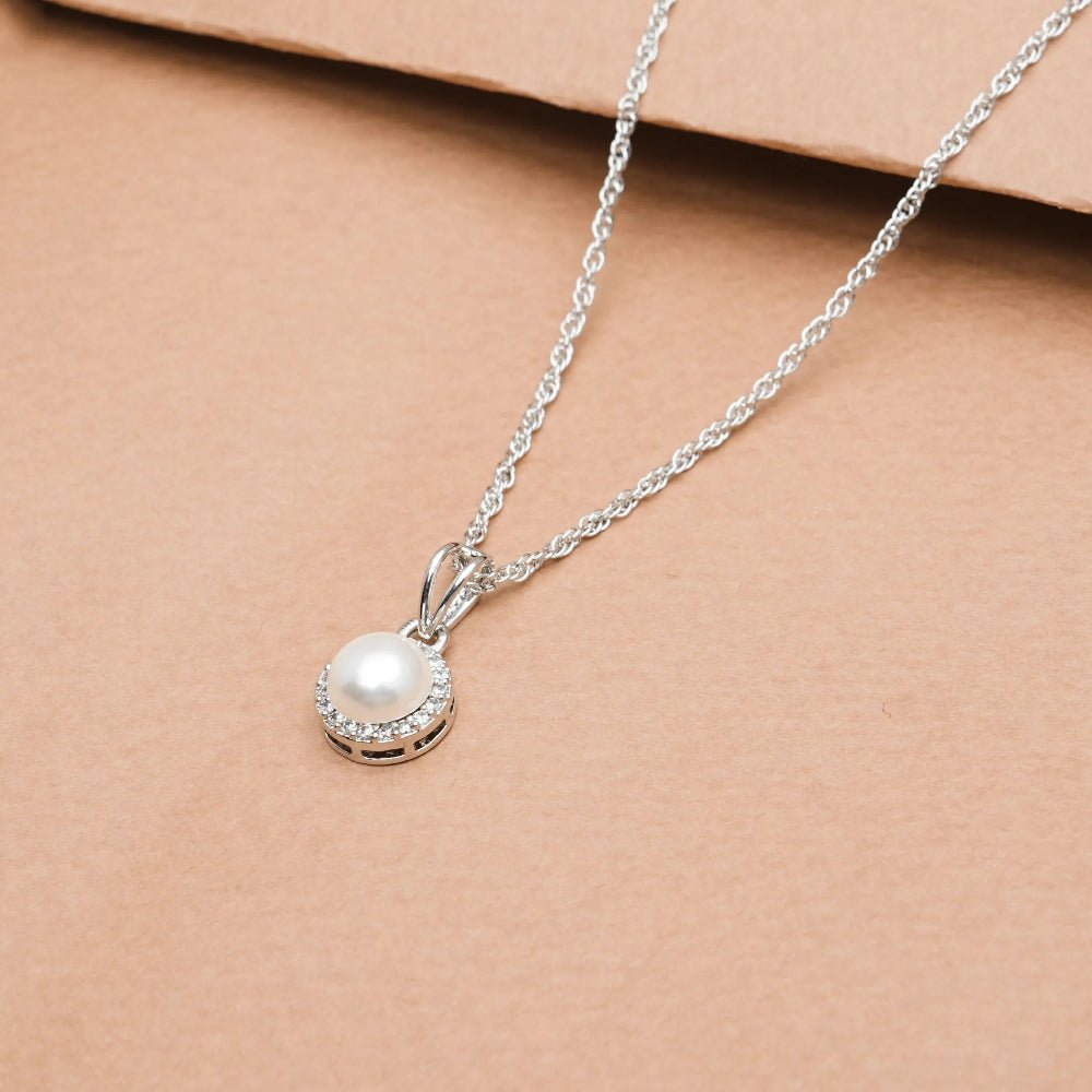 925 Silver Classic Pearl Halo Pendant - 925 sterling silver pendant by Tassya Silver