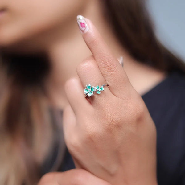 925 Silver Clover Charm Minimal Ring