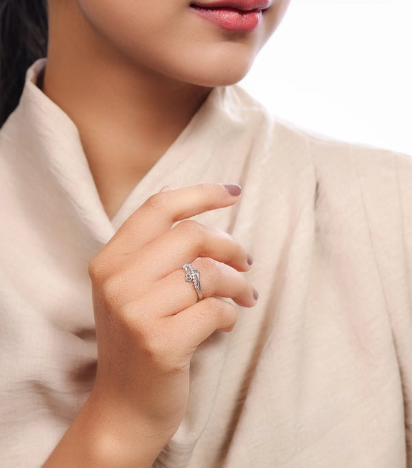925 Silver Crescent Sparkle Ring