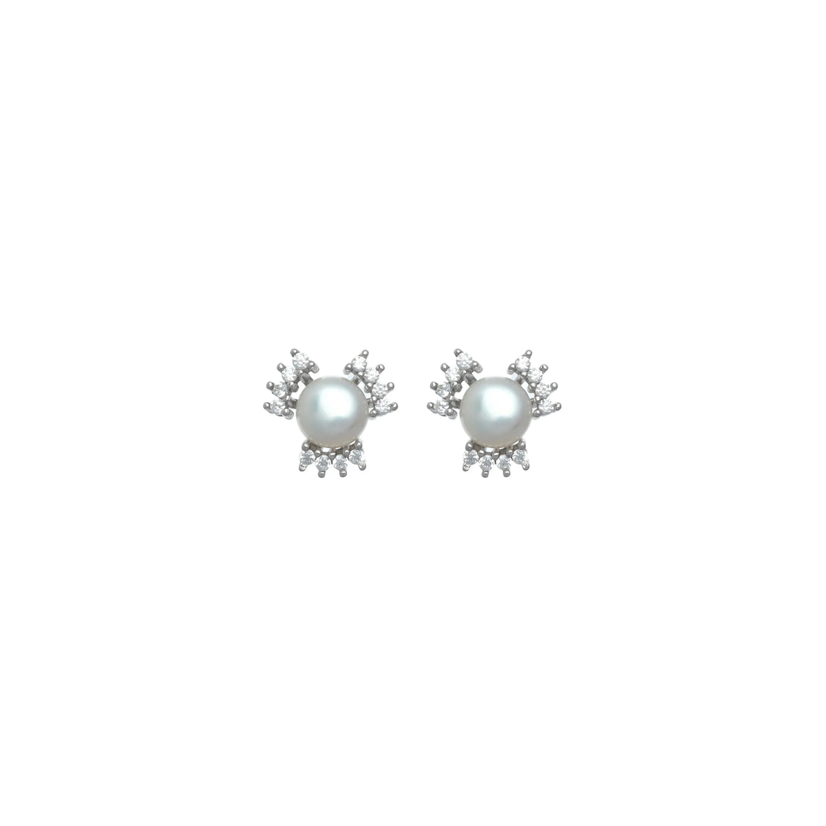 925 Silver Crystal Embrace Pearl Studs - 925 sterling silver earrings by Tassya Silver