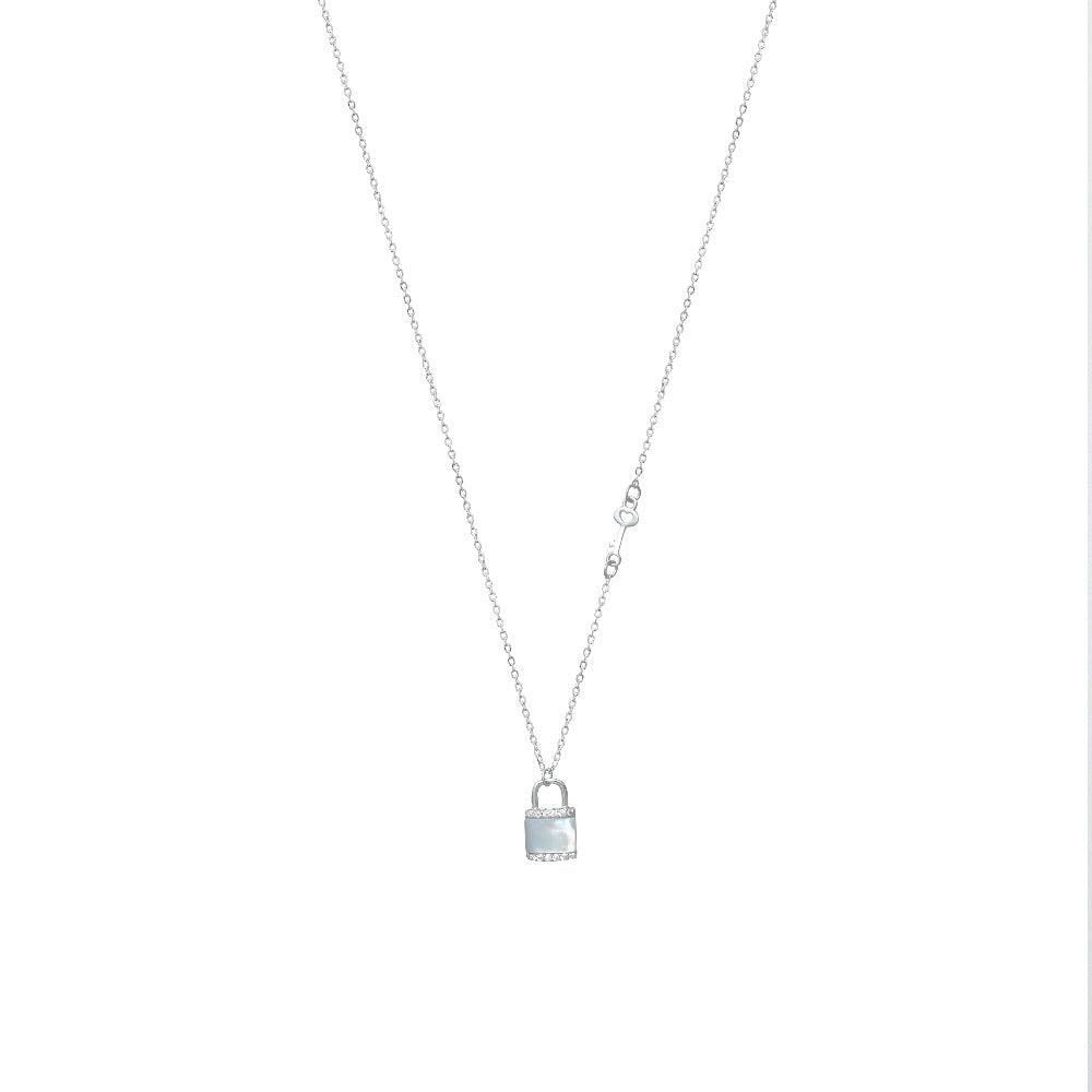 925 Silver Crystal Lock Chain Pendant - 925 sterling silver pendant by Tassya Silver