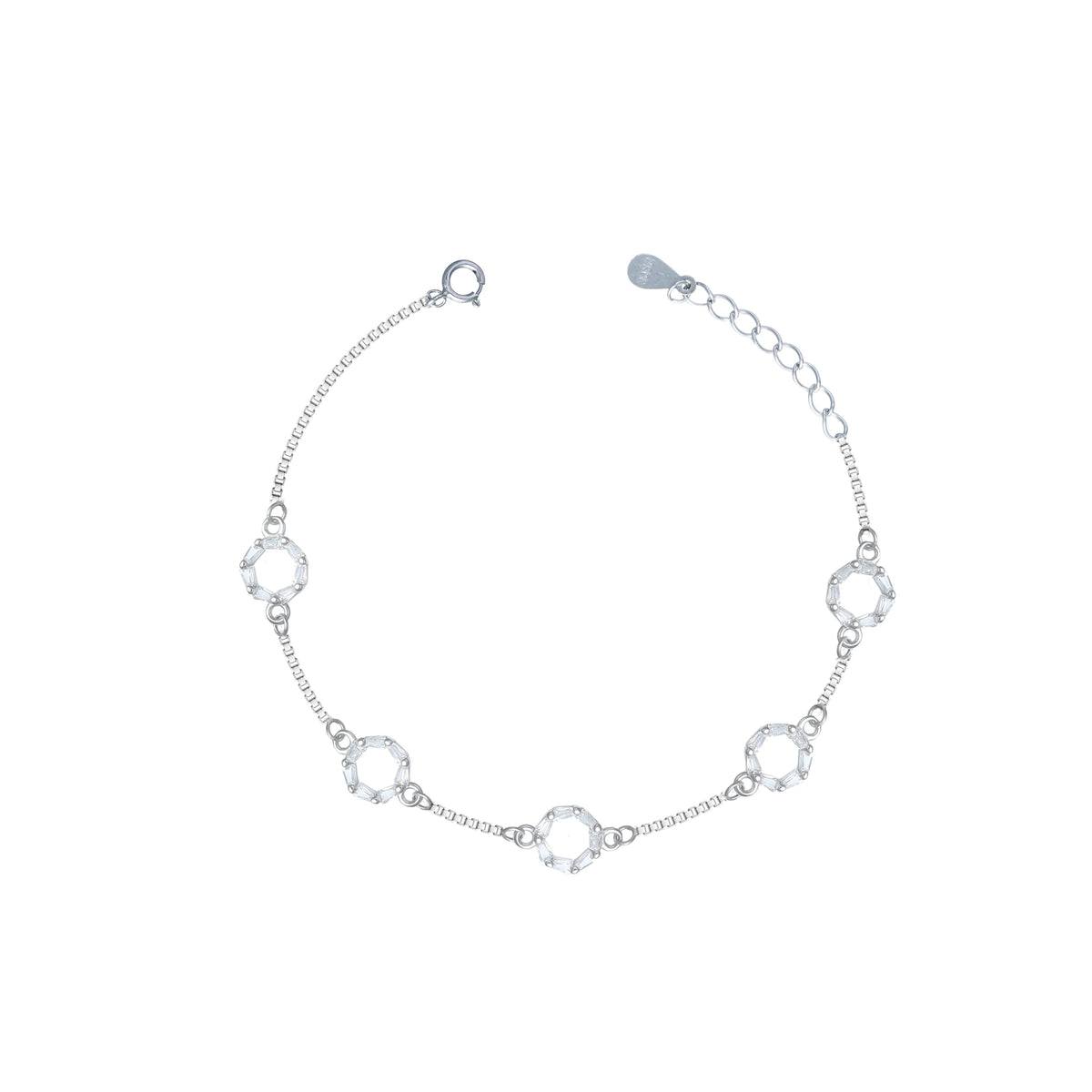 925 Silver Crystal Loop Bracelet - 925 sterling silver bracelet by Tassya Silver