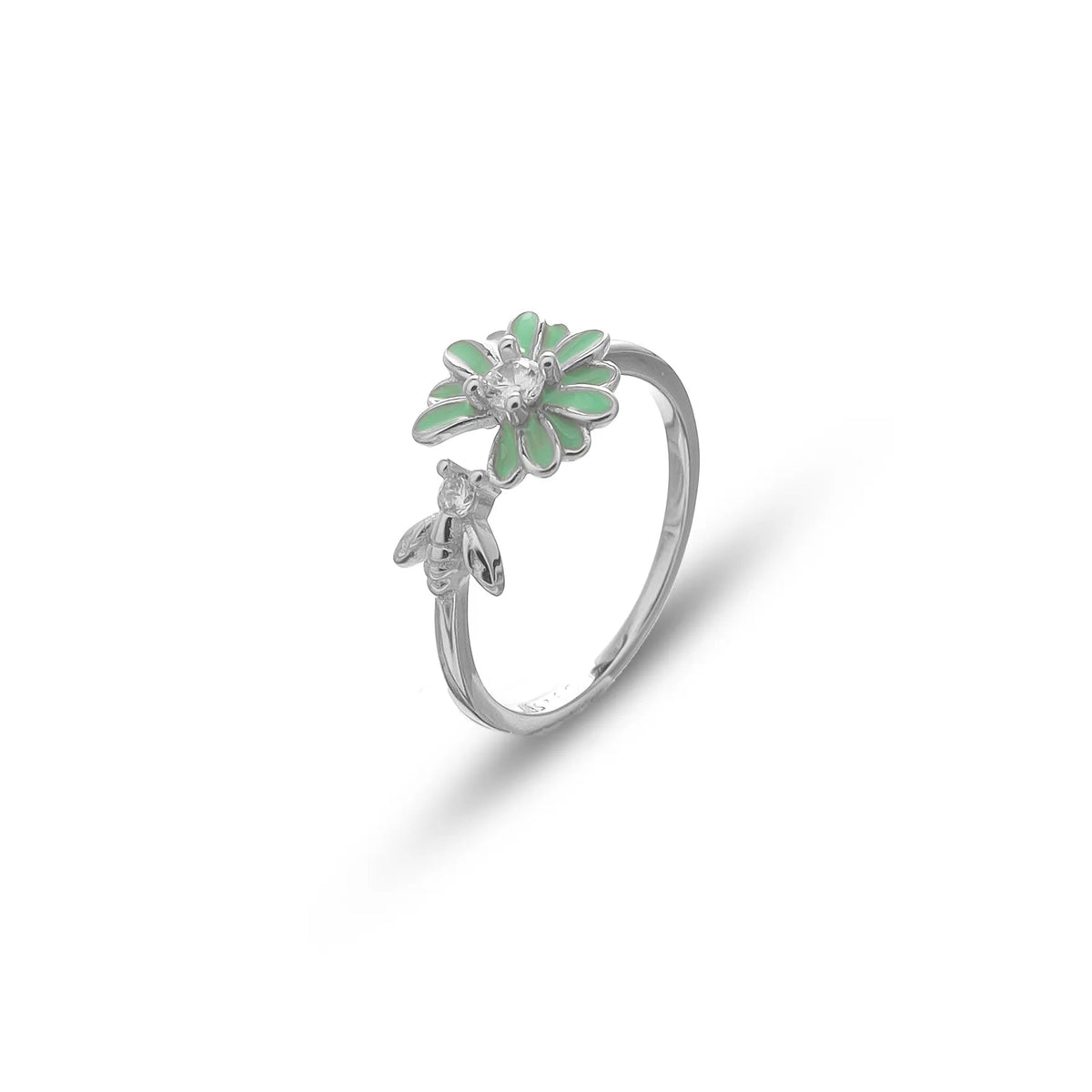 925 Silver Daisy Bee Floral Ring - 925 sterling silver ring by Tassya Silver