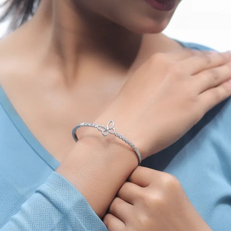925 Silver Diamond Butterfly Kada - 925 sterling silver bracelet by Tassya Silver