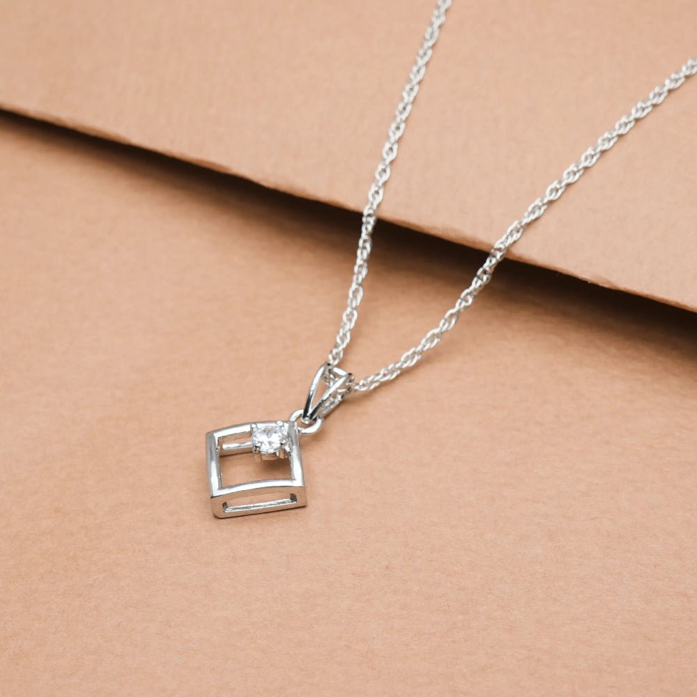 925 Silver Diamond Square Pendant - 925 sterling silver pendant by Tassya Silver