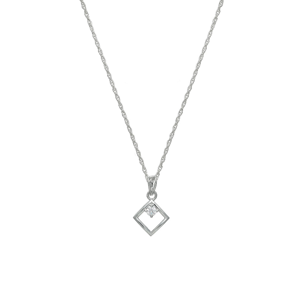 925 Silver Diamond Square Pendant - 925 sterling silver pendant by Tassya Silver