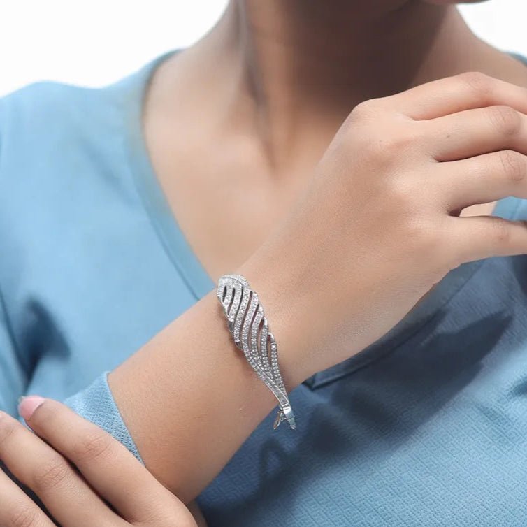 925 Silver Diamond Waves Kada - 925 sterling silver bracelet by Tassya Silver