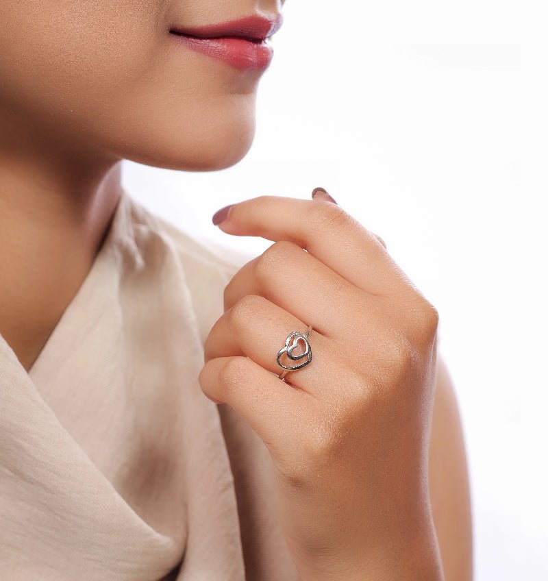 925 Silver Double Heart Harmony Ring - 925 sterling silver ring by Tassya Silver