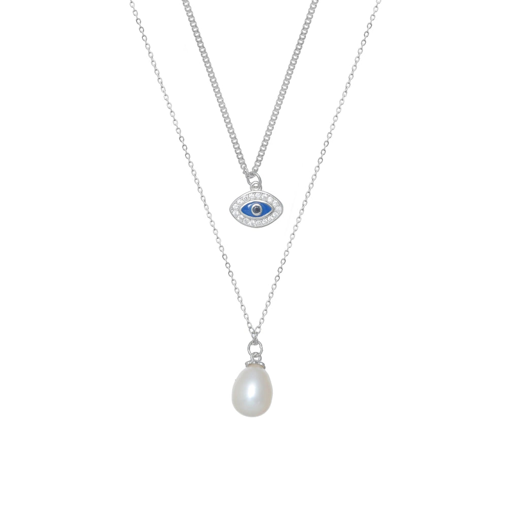 925 Silver Layered Evil Eye Pearl Pendant - 925 sterling silver pendant by Tassya Silver