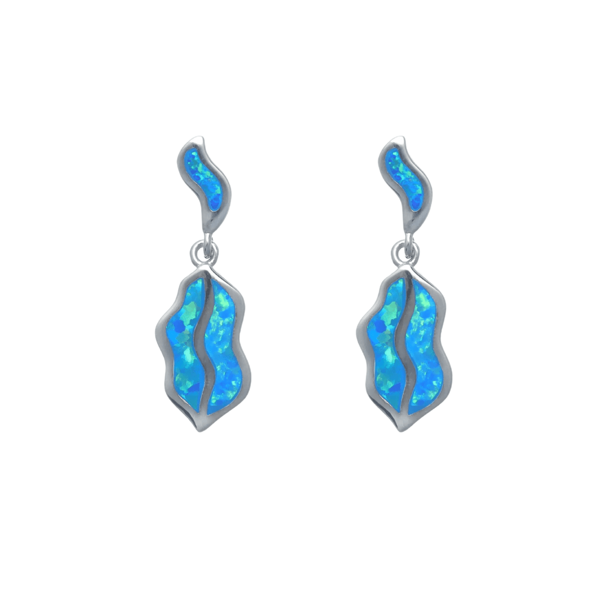 925 Silver Elegant Blue Opal Drop Earrings - 925 sterling silver earrings by Tassya Silver
