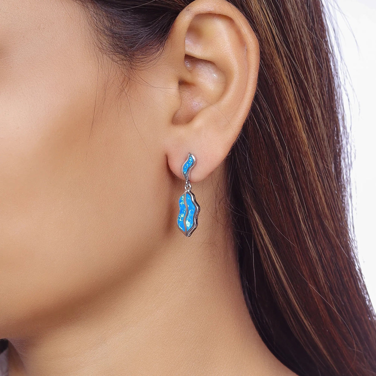925 Silver Elegant Blue Opal Drop Earrings - 925 sterling silver earrings by Tassya Silver
