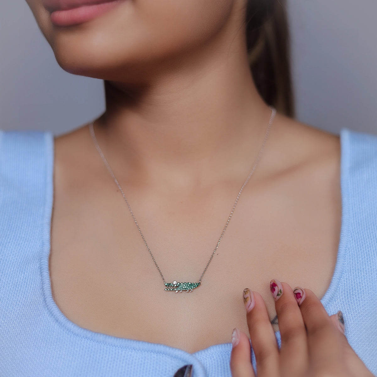 925 Silver Emerald Croc Pendant - 925 sterling silver pendant by Tassya Silver