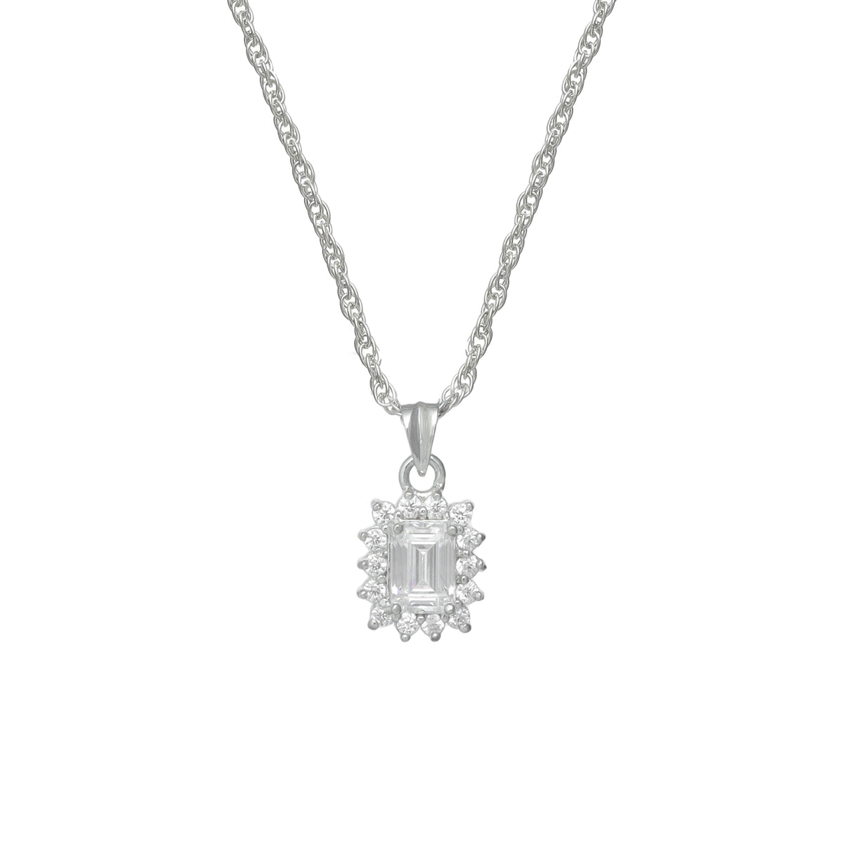 925 Silver Emerald Cut Halo Pendant - 925 sterling silver pendant by Tassya Silver