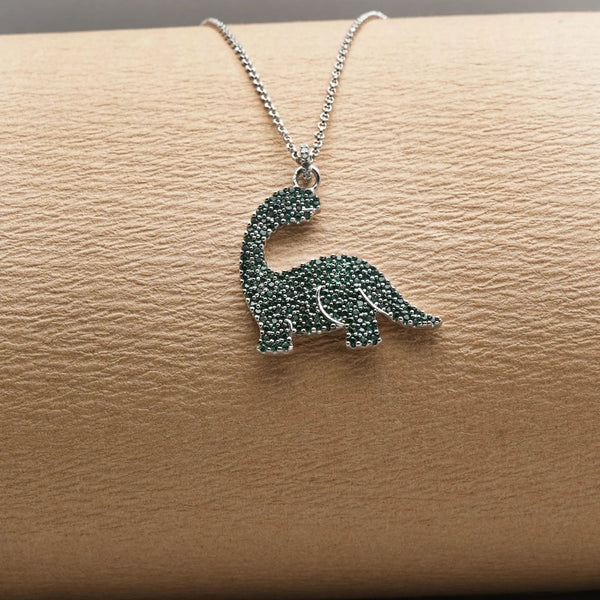 925 Silver Emerald Dino Pendant