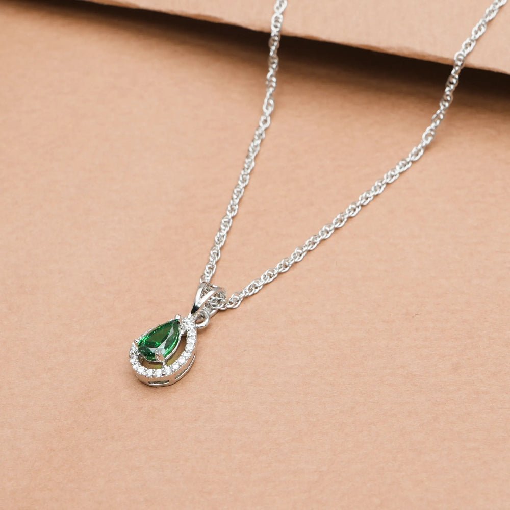 925 Silver Emerald Tear Drop Pendant - 925 sterling silver pendant by Tassya Silver