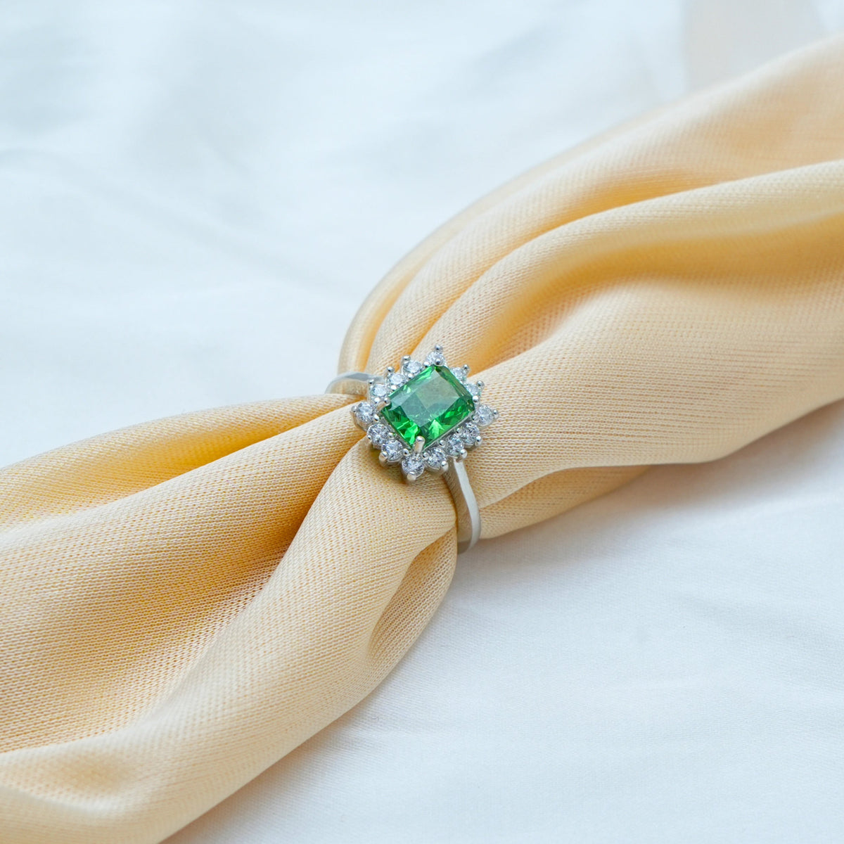 925 Silver Emerald Halo Elegant Ring - 925 sterling silver ring by Tassya Silver
