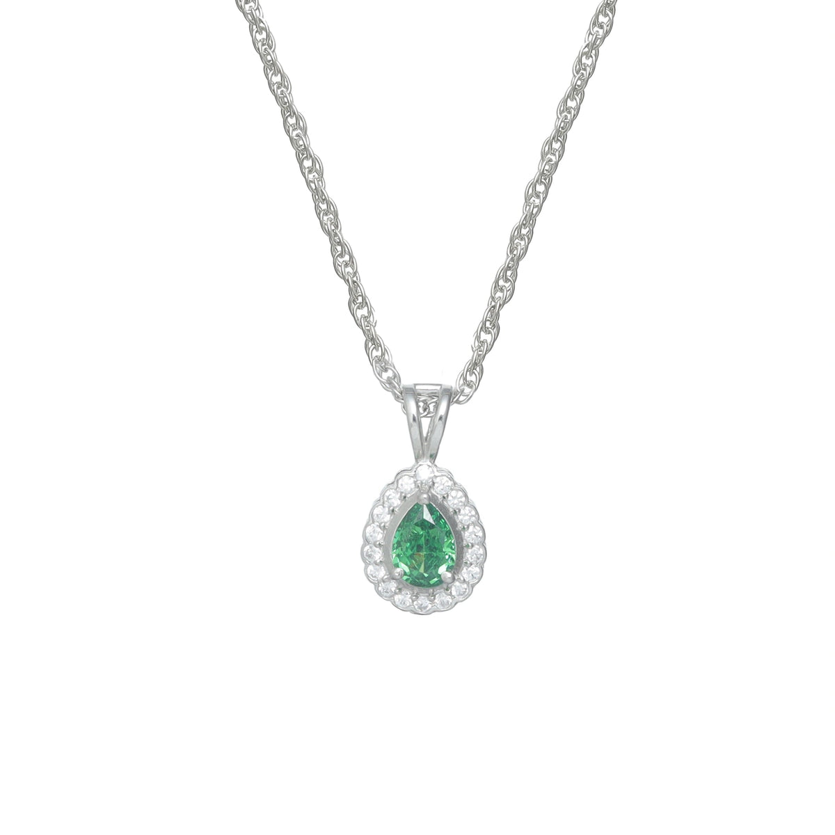 925 Silver Emerald Teardrop Halo Pendant - 925 sterling silver pendant by Tassya Silver
