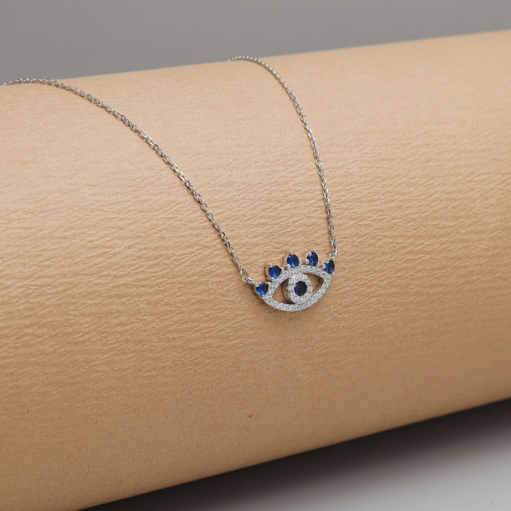 925 Silver Evil Eye Blue Stone Pendant - 925 sterling silver pendant by Tassya Silver