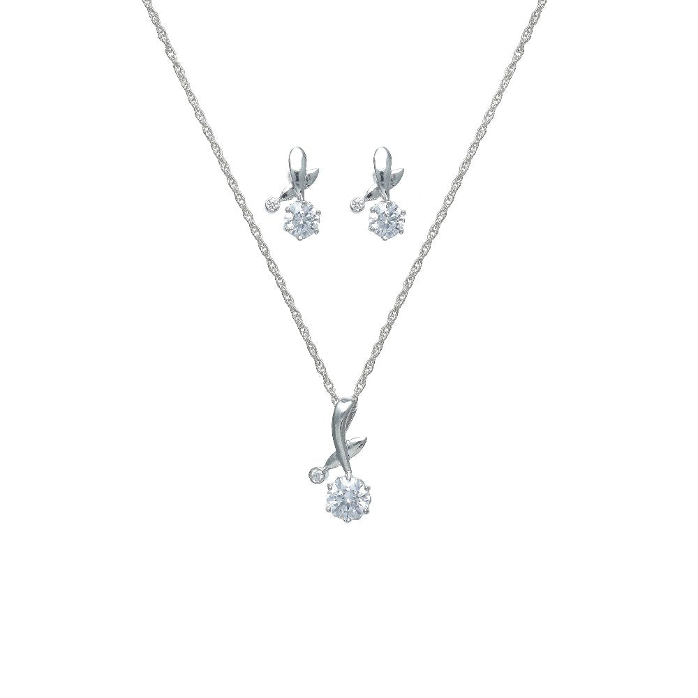 925 Silver Floral Bloom Pendant & Studs Set - 925 sterling silver earrings by Tassya Silver