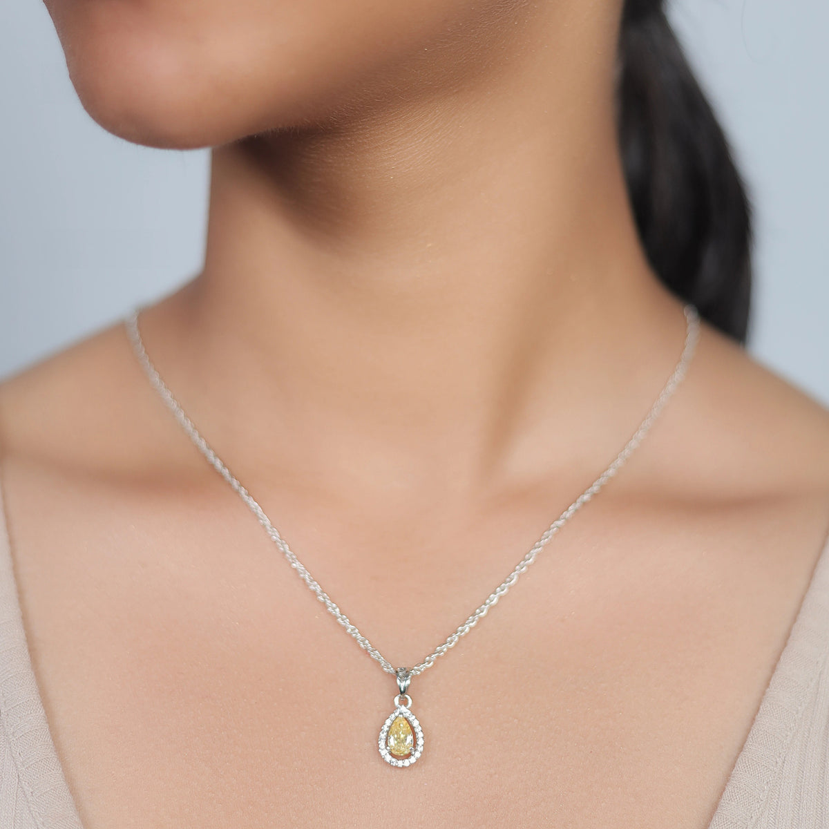 925 Silver Golden Dewdrop Pendant - 925 sterling silver pendant by Tassya Silver