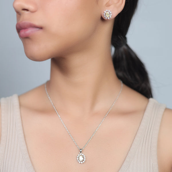 925 Silver Golden Diamond Chain Pendant Studs
