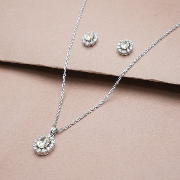 925 Silver Golden Diamond Chain Pendant Studs
