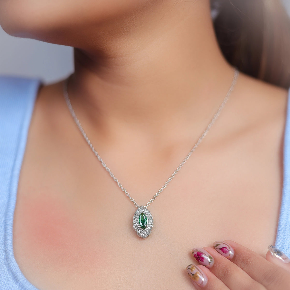 925 Silver Green Envy Gleam Pendant - 925 sterling silver pendant by Tassya Silver