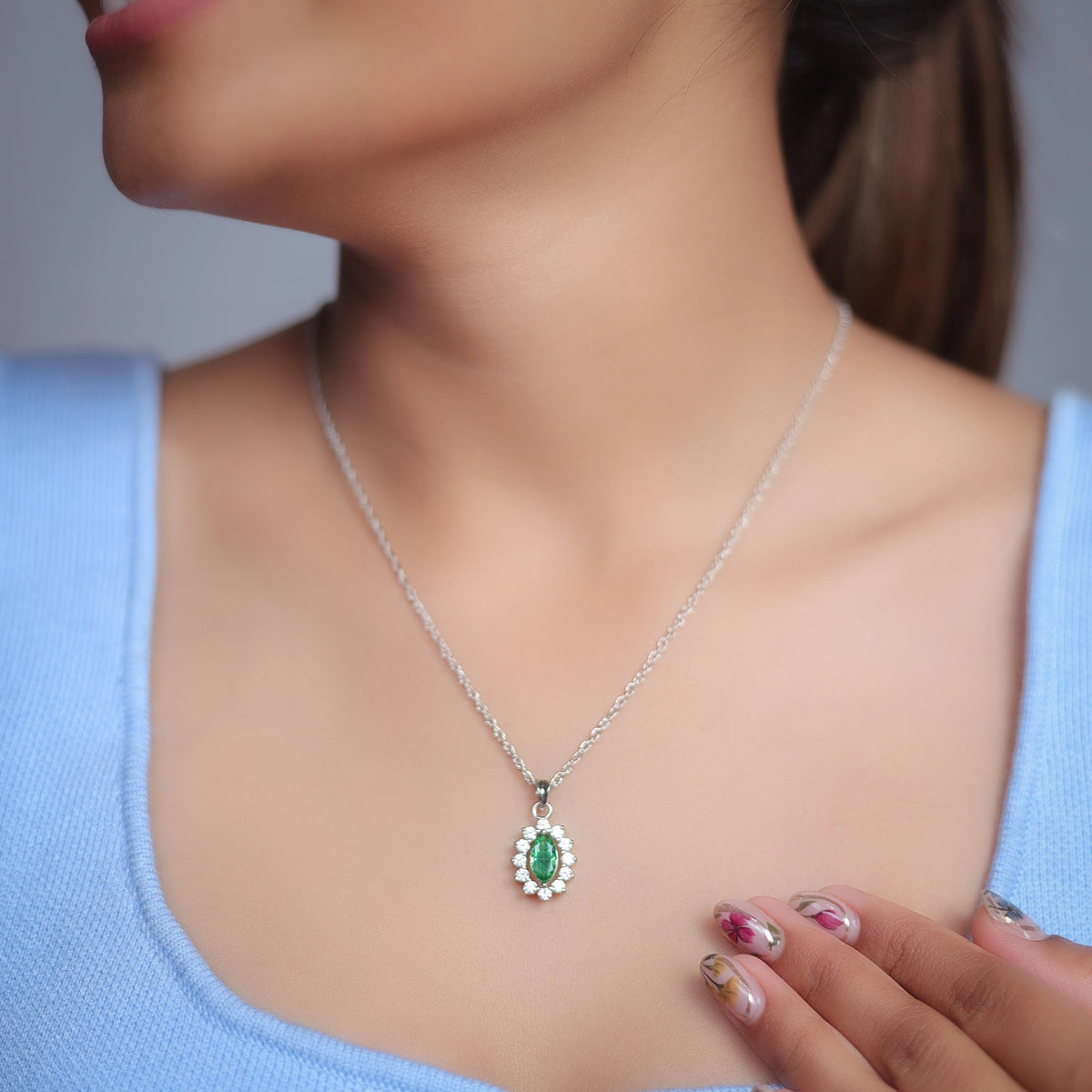 925 Silver Green Teardrop Pendant - 925 sterling silver pendant by Tassya Silver