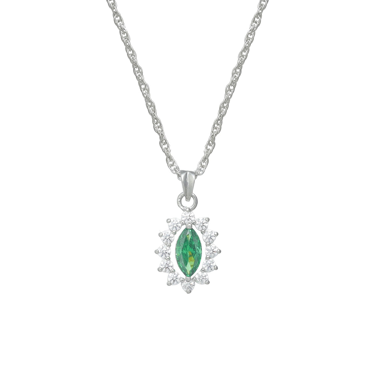 925 Silver Green Teardrop Pendant - 925 sterling silver pendant by Tassya Silver