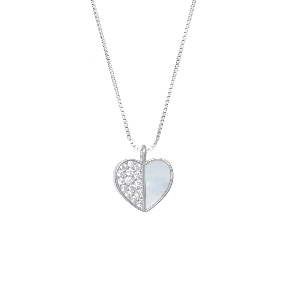 925 Silver Crystal & MOP Heart Pendant - 925 sterling silver pendant by Tassya Silver