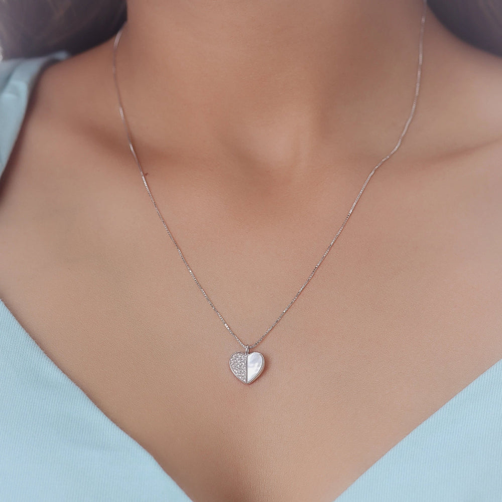 925 Silver Crystal & MOP Heart Pendant - 925 sterling silver pendant by Tassya Silver