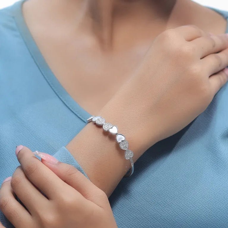925 Silver Heart Harmony Kada - 925 sterling silver bracelet by Tassya Silver