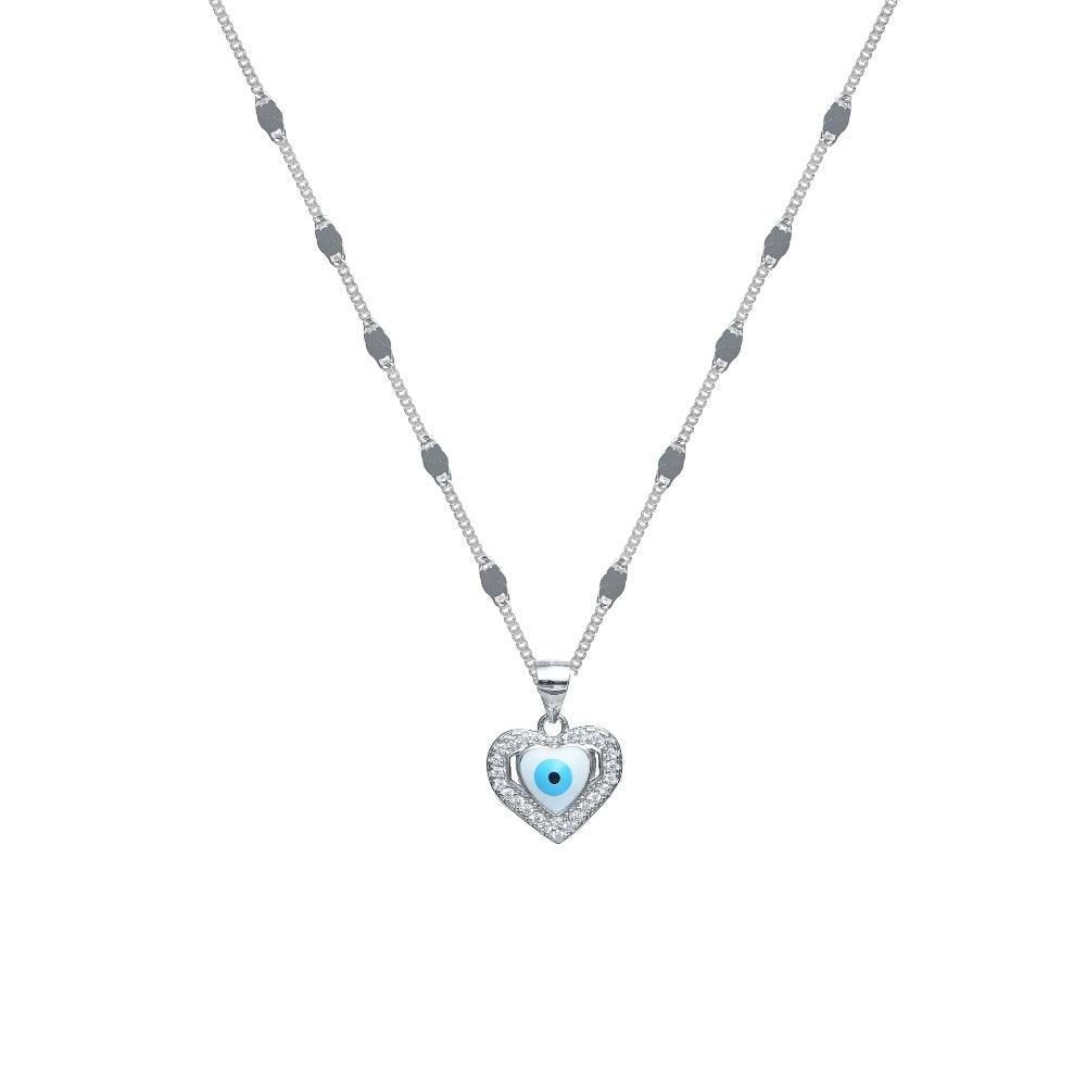 925 Silver Heartshield Evil Eye Chain Pendant - 925 sterling silver pendant by Tassya Silver